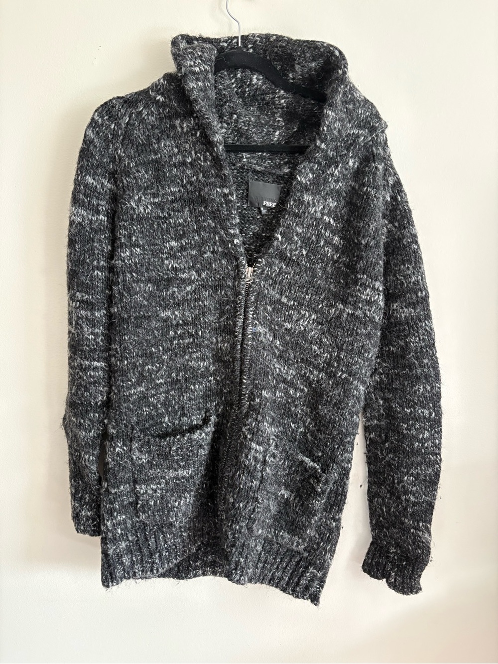 Marled Zip-Front Cardigan Sweater - Charcoal Gray - Wool & Alpaca